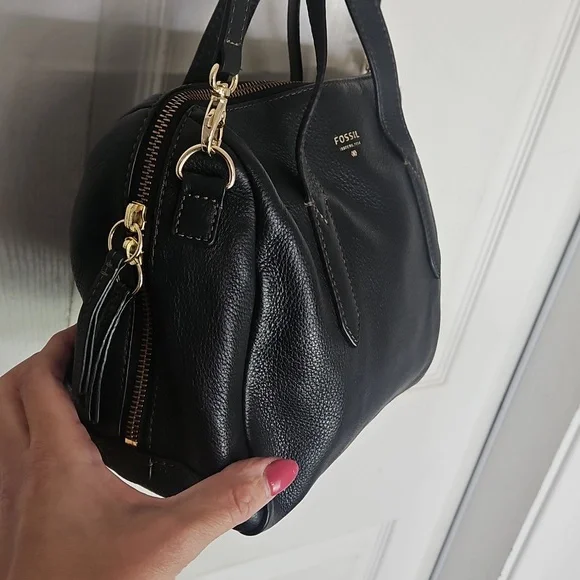 Fossil Black Crossbody Bag Satchel Pebbled Leather - Picture 8 of 16